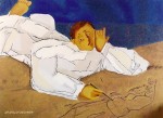 © S. Blumin, Drawing on the Sand, signed, unframed author's print of oil painting, 1998 (click to enlarge)
